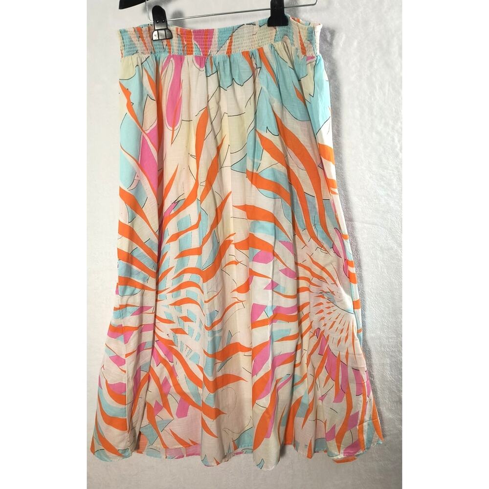Maeve Anthropologie Maxi Skirt XL Multicolor Tropical Print Cotton Smocked Waist - Picture 10 of 15
